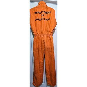 Department of Corrections Orange Sleeveless Jumpsuit Costume Set Handcuffs Men's